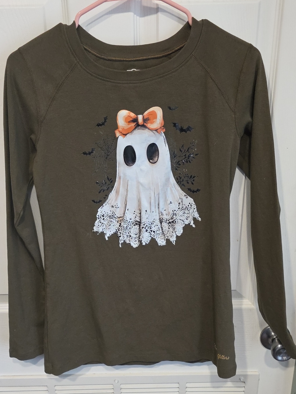 Woman Olive Ghost Bow Long-Sleeve Tee